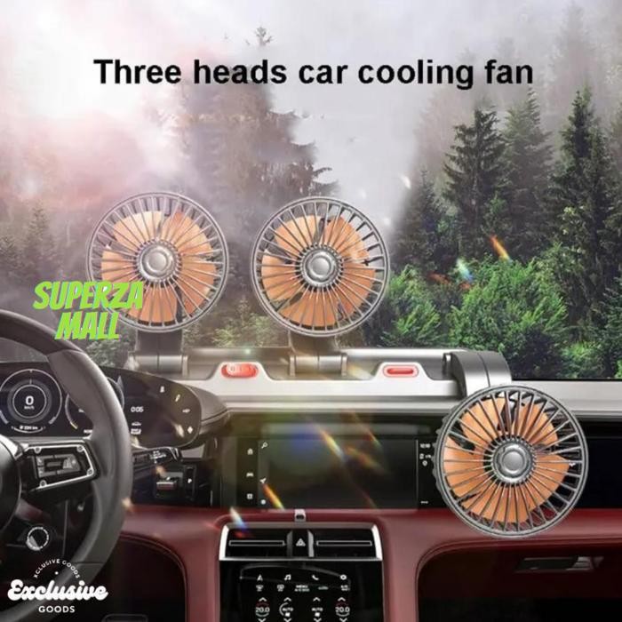 Terlaris UFO-2025 ede-78 [XGoods] Kipas Angin Mobil 3 Kepala 12/24V Kipas Pendingin Truck USB Dashbo
