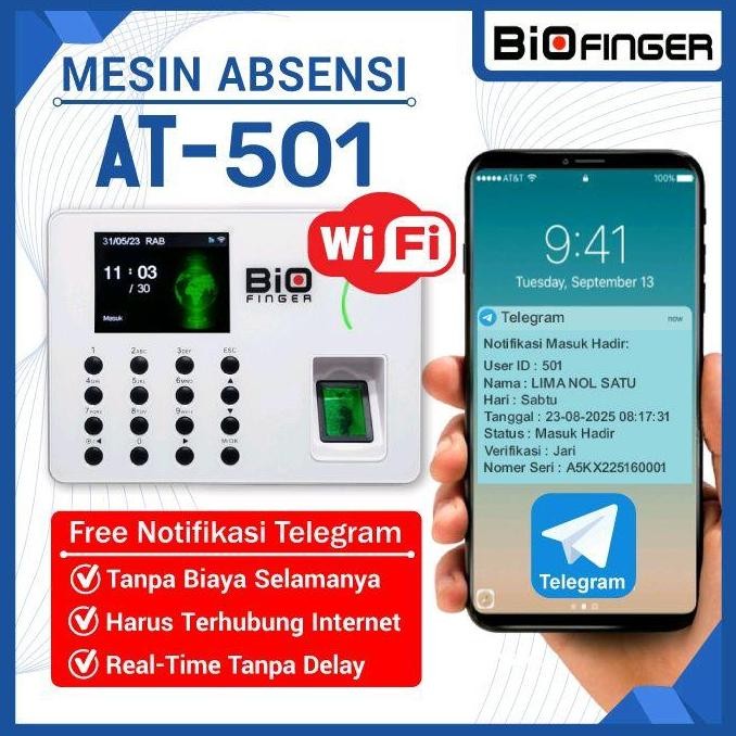 Fingerprint Absensi Jari BioFinger AT-501 USB Flash Auto Excel Wireless HotSpot Free Notif Telegram 