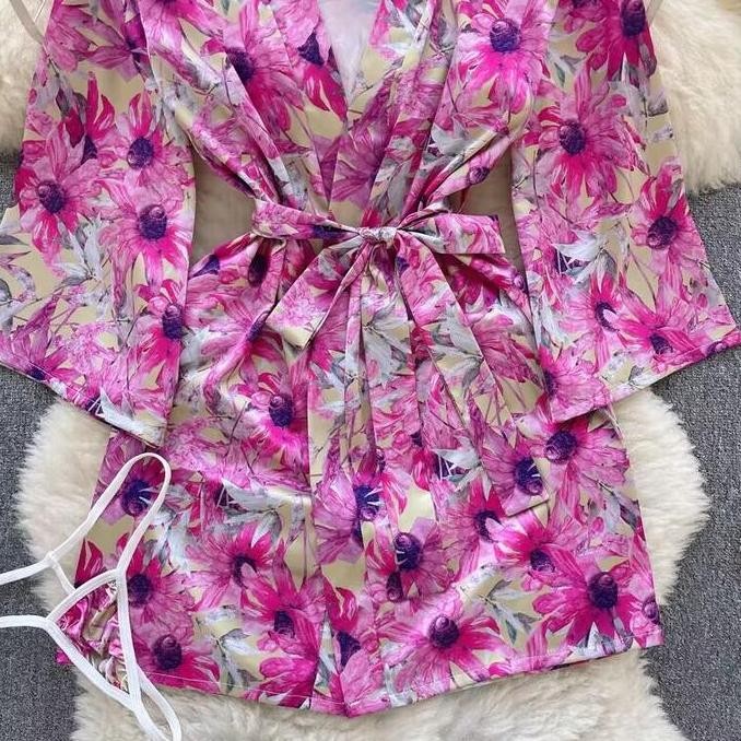 Kimono Japanese Sexy Lingerie Wanita Cosplay Baju Tidur Floral 5A580