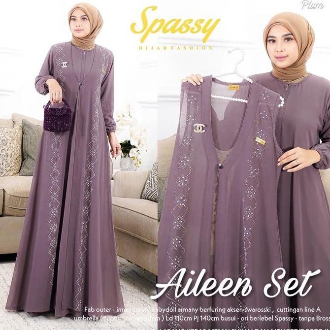 (Good) Baju Gamis Wanita Muslim Aileen Set Maxy Inner Outer Rompi Setelan Ibu