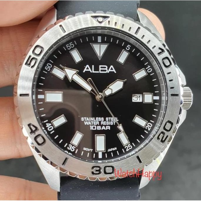 Ready  ALBA AS9Q49X1 MEN BLACK DIAL RUBBER STRAP AS9Q49 QUARTZ 100% ORIGINAL