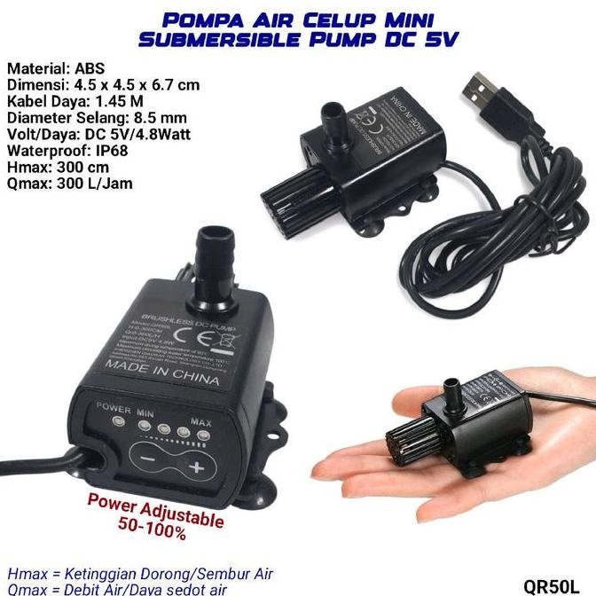 DR82>> Mini Pompa Air Brushless Filter USB Submersible Aquarium 5V-12V DC