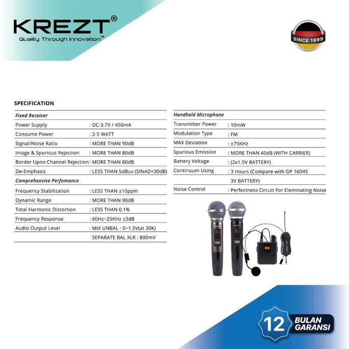 Krezt Wireless Microphone Kzt-198 Mikrofon Tanpa Kabel Frekuensi Uhf