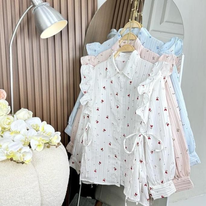 ALFA BLOUSE RUFFLE MOTIF BUNGA LENGAN BALON/BLOUSE WANITA RUFFLE/BLOUSE KOREAN LOOK Atasan Panjang E