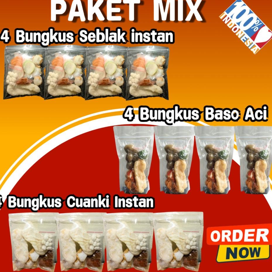 

Paket Mix 12 Bungkus Baso Aci 4 Cuanki 4 Seblak 4 Hemat Bisa Cod