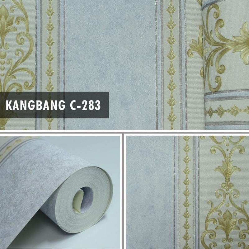 Wallpaper dinding vinyl motif bunga salur warna ungu gold 275 dan 283 [Parkson]