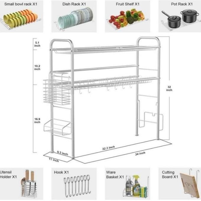 (Best) Rak wastafel cuci piring Stainless Steel Rak Dapur Rak Piring besar