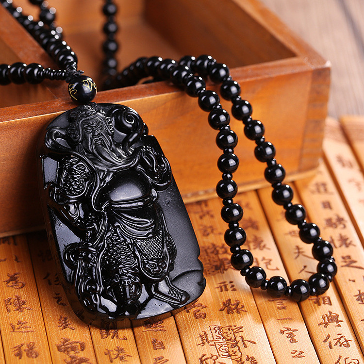 Liontin Pixiu Obsidian Amulet Naga Obsidian Kalung Pria Guan Gong Kalung Dewa Kekayaan Pasangan Gros