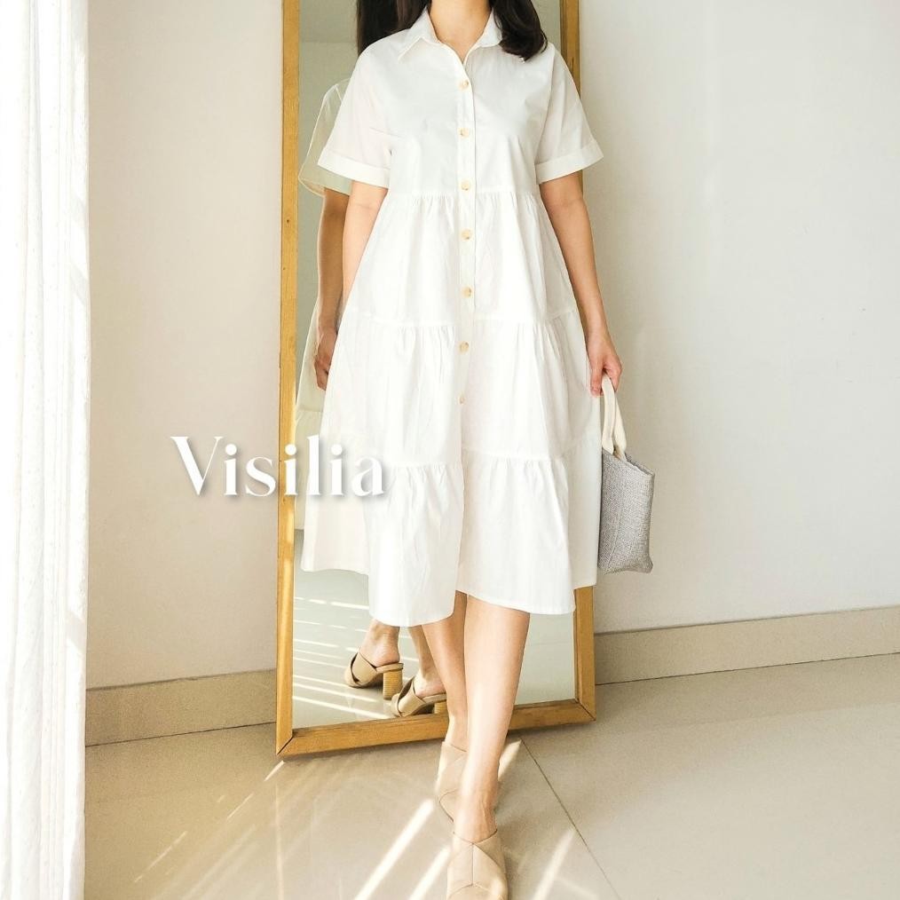 [VISILIA] Nara Dress | Korean Midi Babydoll Dres Bahan Katun Premium Pretty Aesthetic Basic Fashion 