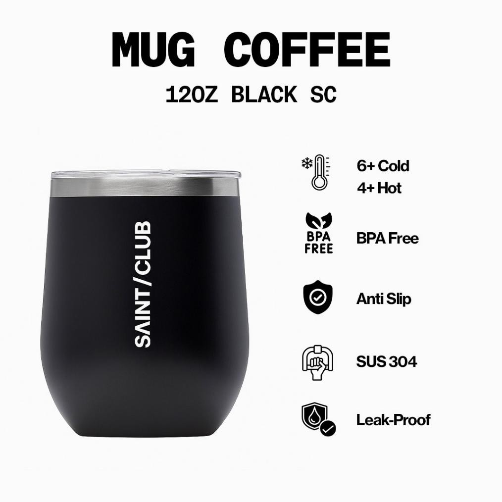 Mug Kopi Stainless Steel 12oz Hitam Tahan Lama
