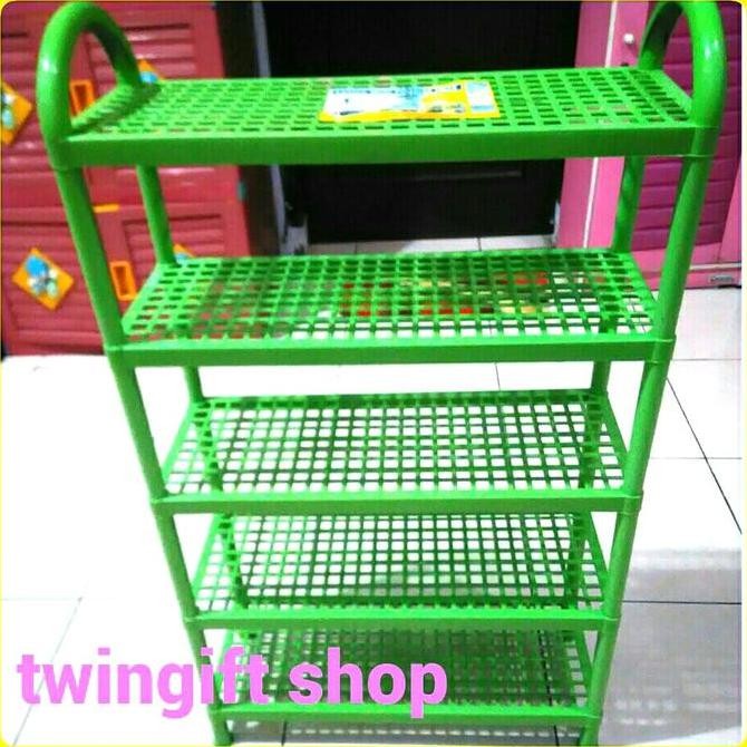 Rak Sepatu Plastik Susun 5, Hijau, Ungu Dan Pink