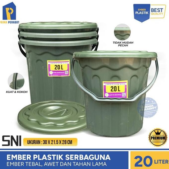 Ember Plastik 20 Liter Tutup Hijau Ember Serbaguna Tabitha