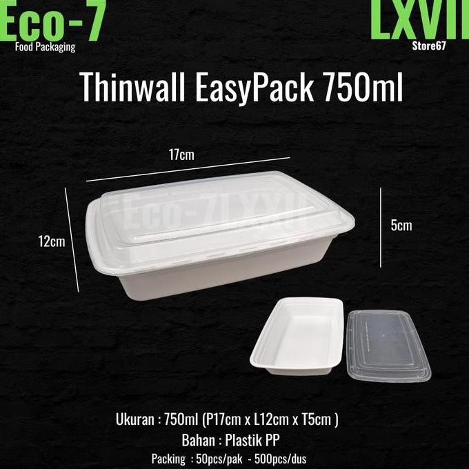 Lunch Box Plastik Thinwall Persegi 750Ml Putih