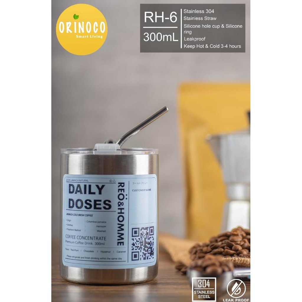 (Good) Orinoco Gelas Mug Stainless Coffee RH-6 WithStraw Stainless Leakproof