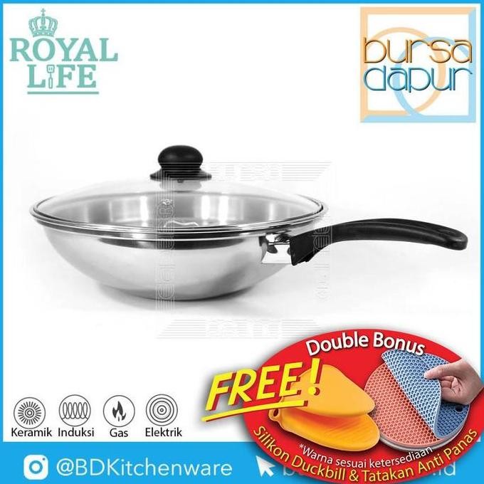 Promo Royal Life Stainless Wok Steamer 28 / Penggorengan + Kukusan COD