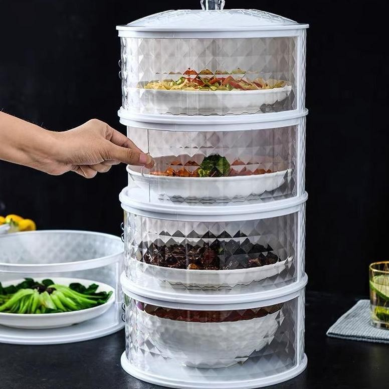 Tudung saji 4 susun Rak makanan kaca motif 4 tingkat 4 layer