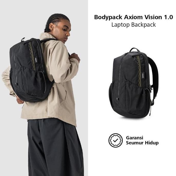Bodypack Axiom Vision 1.0 Laptop 15 Inch Bag Tas Ransel Travel Kerja Ringan dan Muat Banyak - Hitam