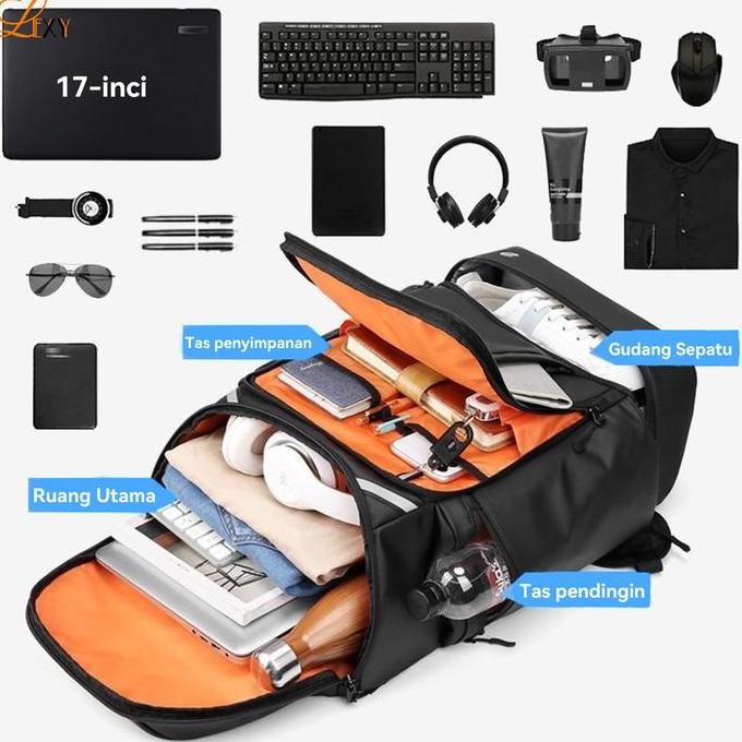 LEXY Tas Traveling Pria Kapasitas Besar Ransel Multifungsi Tahan Air Dengan Kompartemen Sepatu 45L