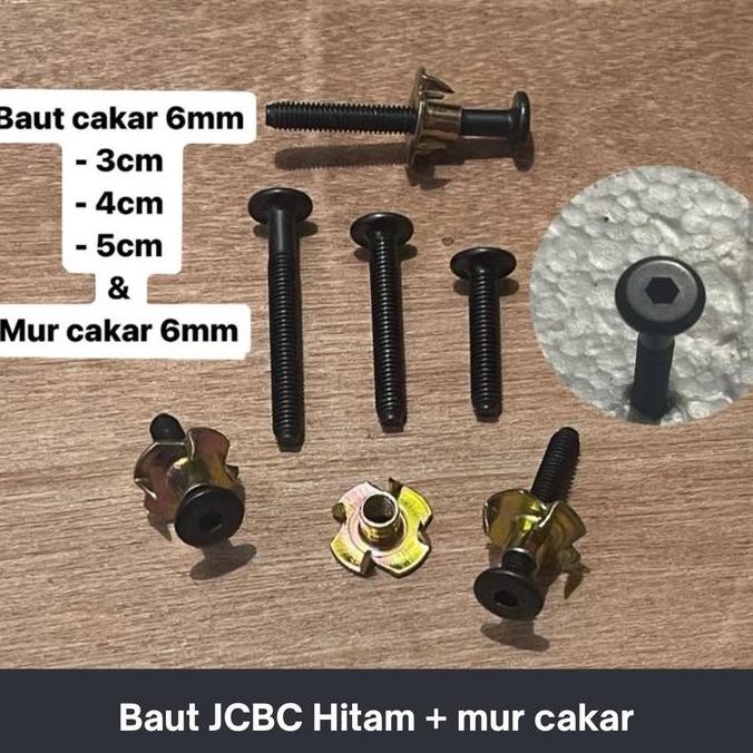 ___] (1 set) Baut jcbc 3 ; 4 ; 5 cm + mur cakar 6mm | baut hitam 3cm 4cm 5cm jcbc