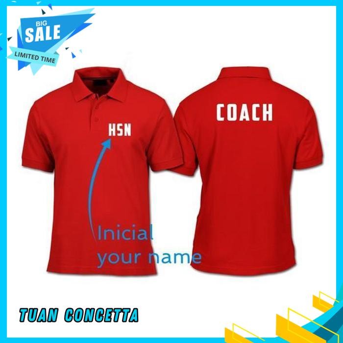 KAOS POLO SHIRT TSHIRT BAJU KERAH DISTRO INISIAL NAMA COACH PELATIH OLAHRAGA SABLON BORDIR POLOS CUS