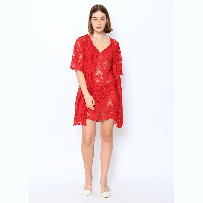 650304-Cynthia Kimono Lace Set Christmas Edition All Size-Red