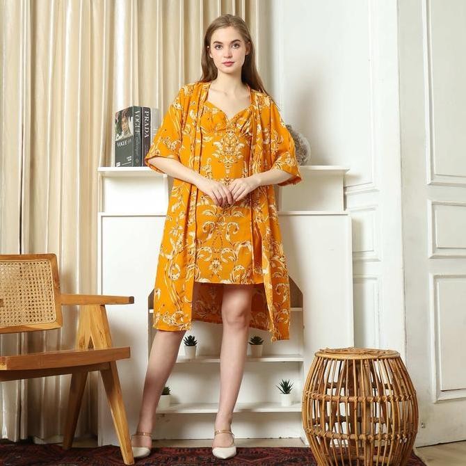 660587 Cynthia Kemuning Kimono Set 2 In 1 All Size - Yellow