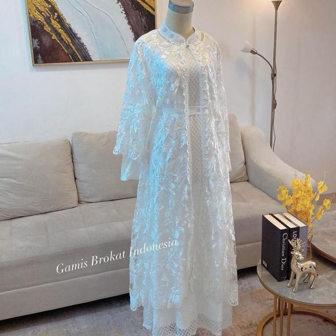 Dress DAVINA Y134B putih JUMBO outer lepas cocok untuk acara pesta Gamis Muslim Wanita Kondangan Mew
