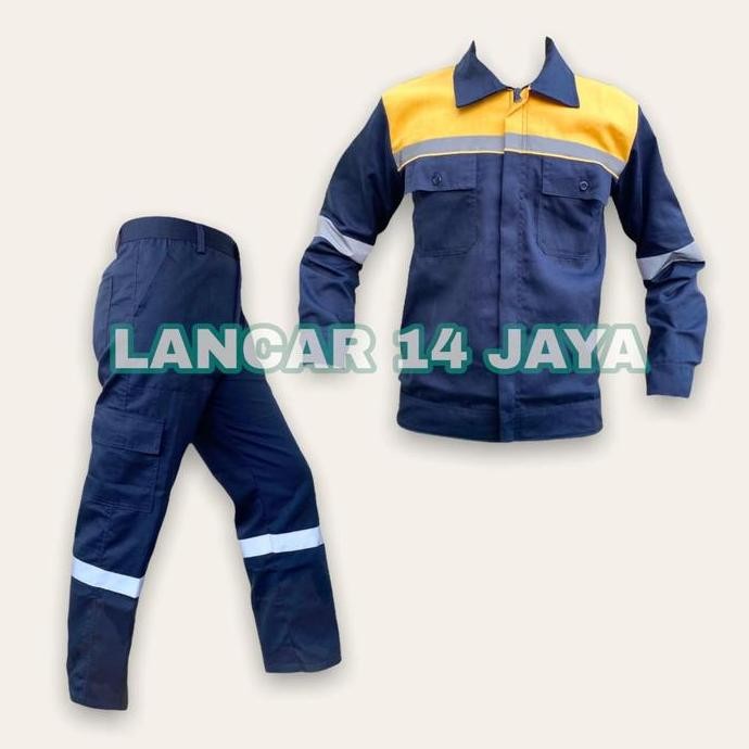 Set Kerja Lengan Panjang Kombinasi / Wearpack Safety / Setelan Baju Kerja / Baju Proyek / Baju Bengk
