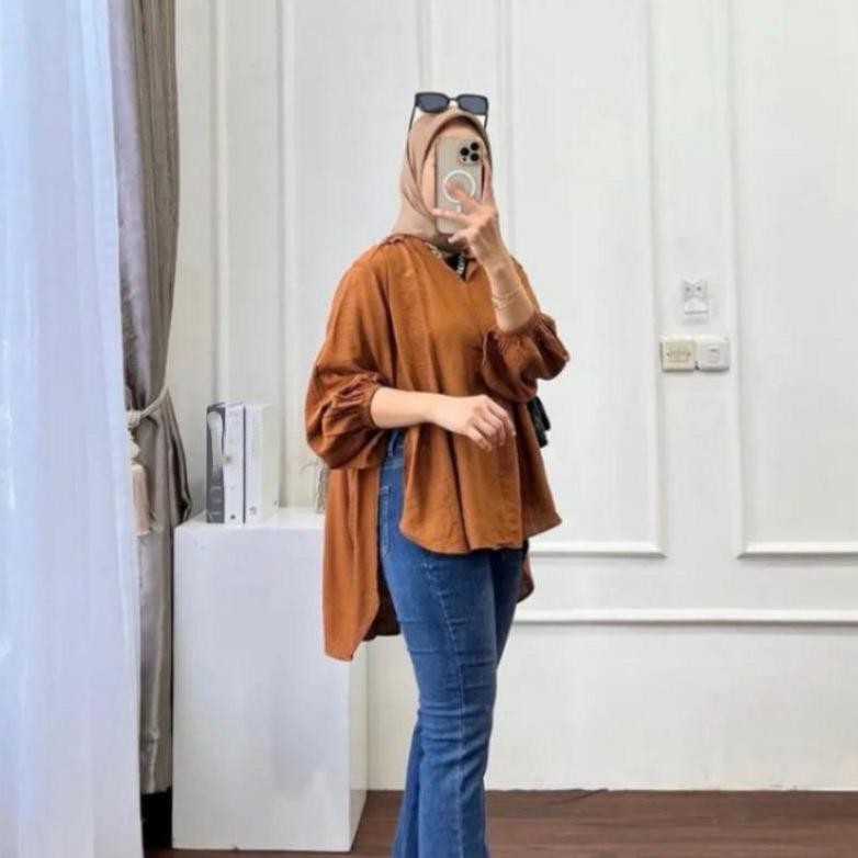 Livia Blouse Kemeja Outer Crinkle Trending