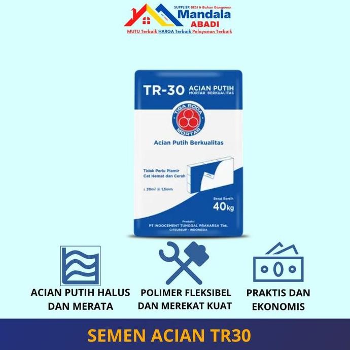 Terbaik Semen Acian Tr 30 Tr30 Semen Acian Putih Acian Skimcoat 40 Kg 100% Ori