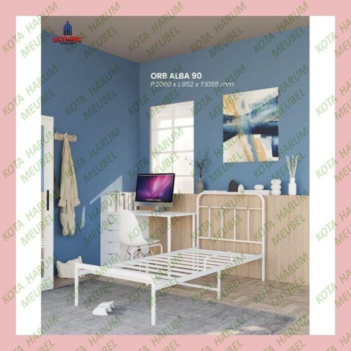 Ranjang Besi Olympic Orb Alba 90 Bandung 90X200 200X90 200 X 90 Nomor 4 No 4 Single Singel Putih Dip