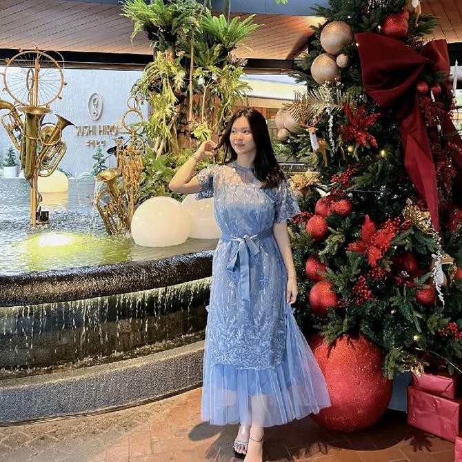 Nadeliene Dress NATALIA Premium Kondangan Party Gaun Formal Mewah Casual Wanita Hitam Remaja Pesta M