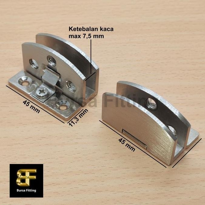Engsel jepit pintu kaca oval stainless steel / engsel pintu kaca