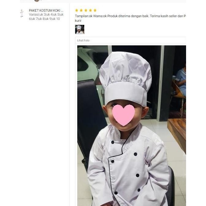 Ready  KOSTUM KOKI / BAJU KOKI + CELANA + TOPI ANAK UK 3-10 TAHUN TANGAN PANJANG PUTIH LITTLE CHEF F