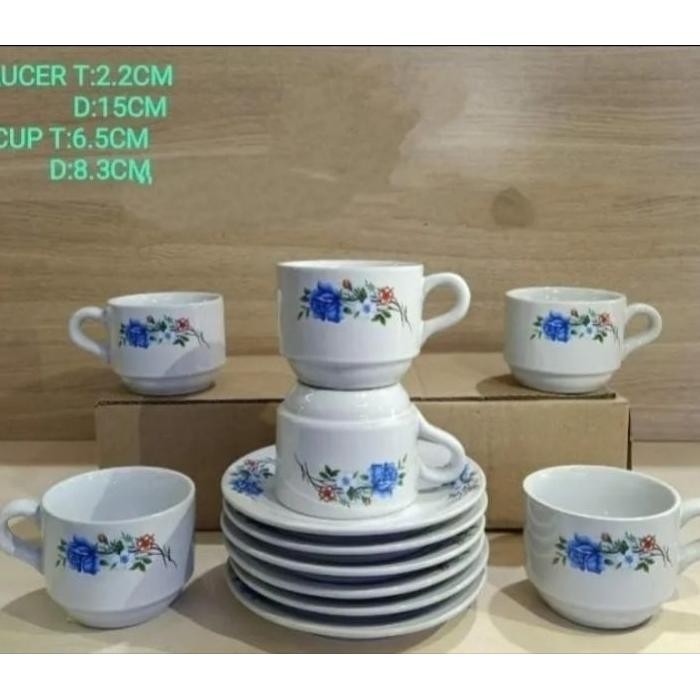 Cangkir Motif Bunga Ros Bahan Keramik Set 12 Pcs 6 Gelas Gelas Dan 6 Tatakan Set Gelas Kado Gelas Ko