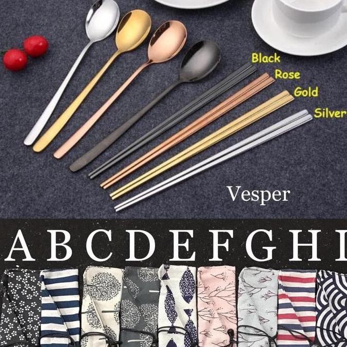 Paket sendok sumpit korea / sendok sumpit warna / tempat pouch sendok
