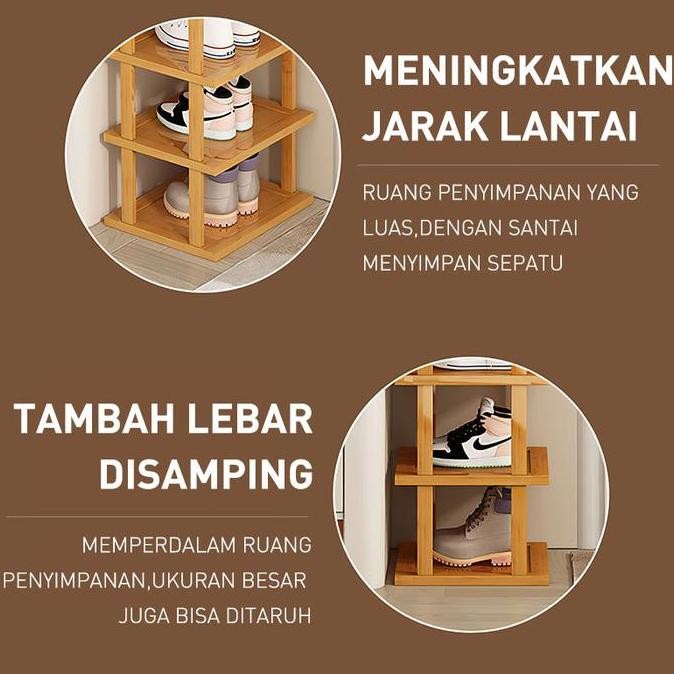 Rak Sepatu Bambu 26LEHUAN 5 Tingkat Hemat Ruang dengan Hanger Warna Kuning