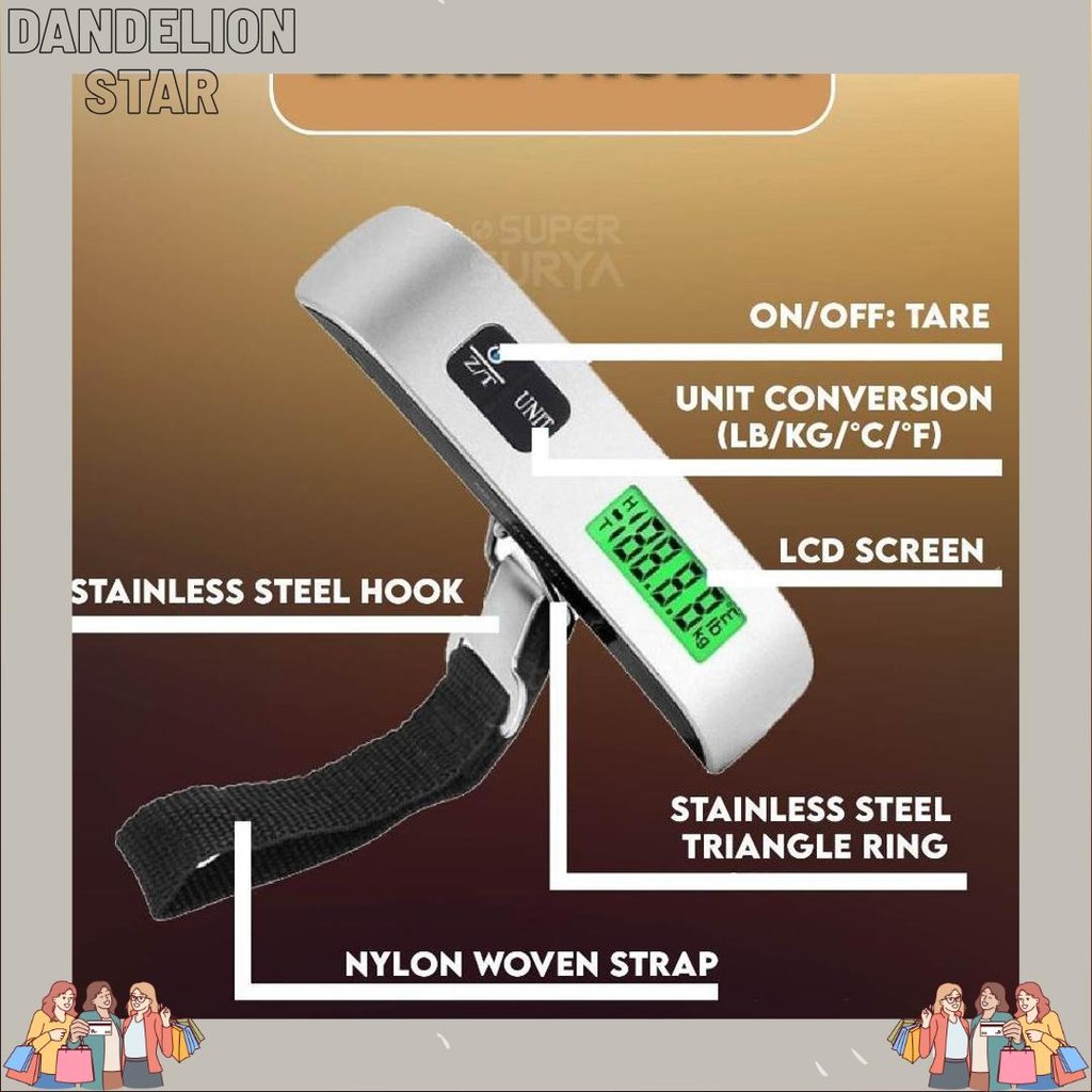 Timbangan Gantung 50 Kg LCD Digital Scale Portable Mini Kiloan Ikan Beras serbaguna Koper Bagasi Sal