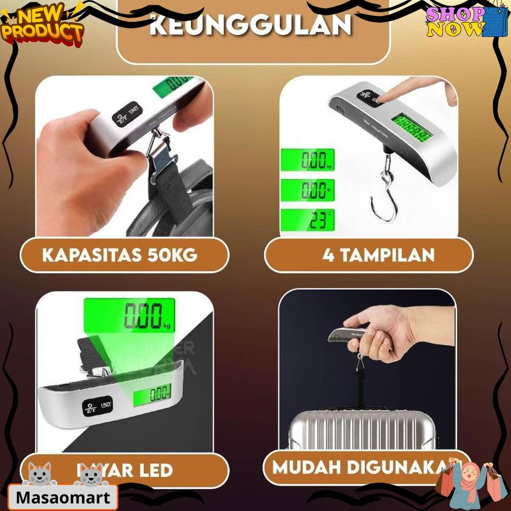 Timbangan Gantung 50 Kg LCD Digital Scale Portable Mini Kiloan Ikan Beras serbaguna Koper Bagasi PRE