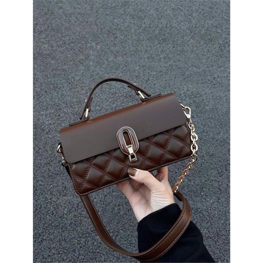 [COD]  Tas tangan warna kopi niche mewah ringan, tas selempang bahu rantai gaya Chanel kecil