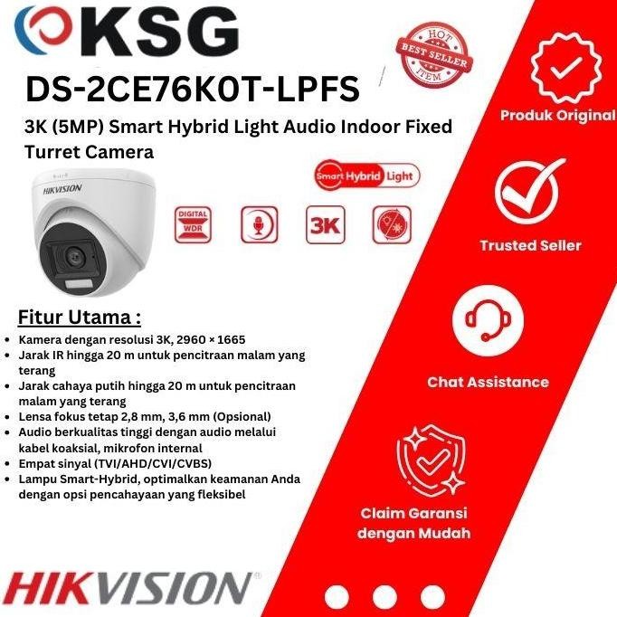 Kamera Cctv Indoor Hikvision Ds-2Ce76K0T-Lpfs 5Mp