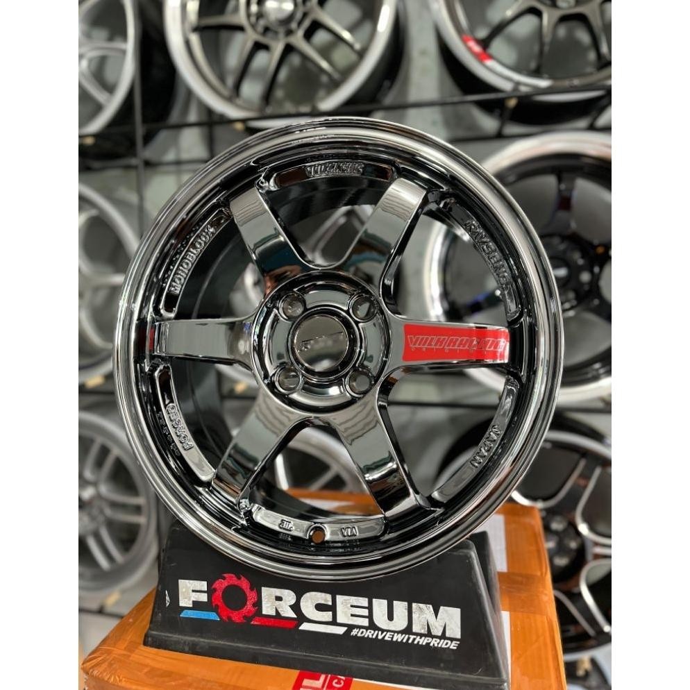 velg mobil te37 r15 black chrome lebar 6,5 et42 kondisi baru