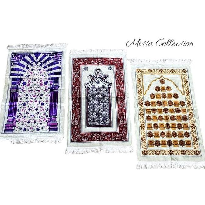 Sajadah Tebal Exclusive Premium Lurex Perak Dasar Putih Halus Lembut