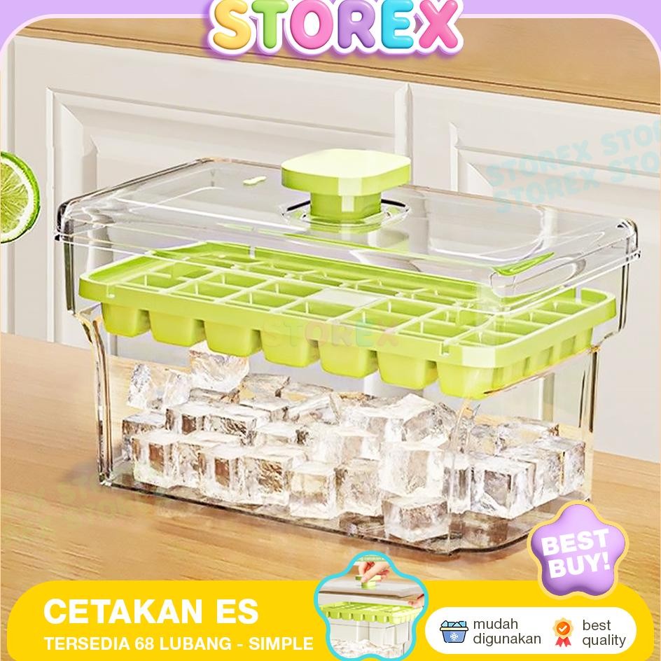 X Cetakan Es Batu Praktis 68 Lubang Dengan Wadah Penyimpanan Tempat Es Batu Dengan Tutup