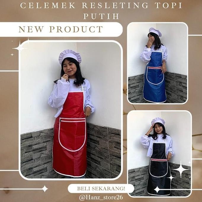 Celemek/Apron Resleting+Topikoki Putih/Apron /Celemek Koki Apron Celemek Set