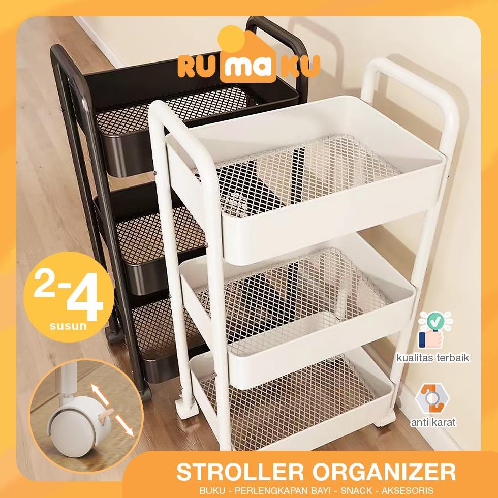 Rumaku Rak Troli Dapur Serbaguna 4 Susun Tingkat Bahan Besi Kokoh Anti Karat