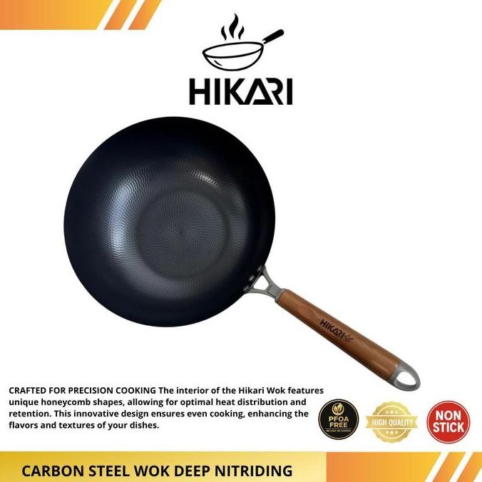 HIKARI WOK CARBON STEEL WAJAN HITAM  UKURAN 32 cm