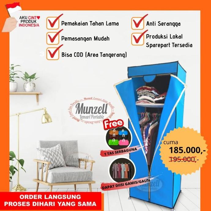 TERLARIS - (NEW Rangka Besi) LPF 02, BIRU (Lemari 1 Gantung+ 2 Sekat)