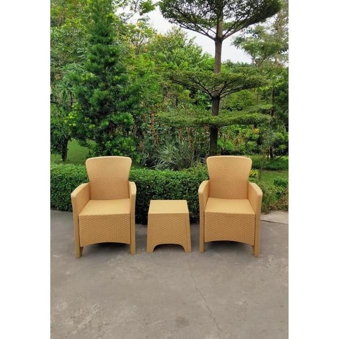 TERBARU - Set Kursi + Meja Teras Plastik Motif Rotan AKR AKAKO