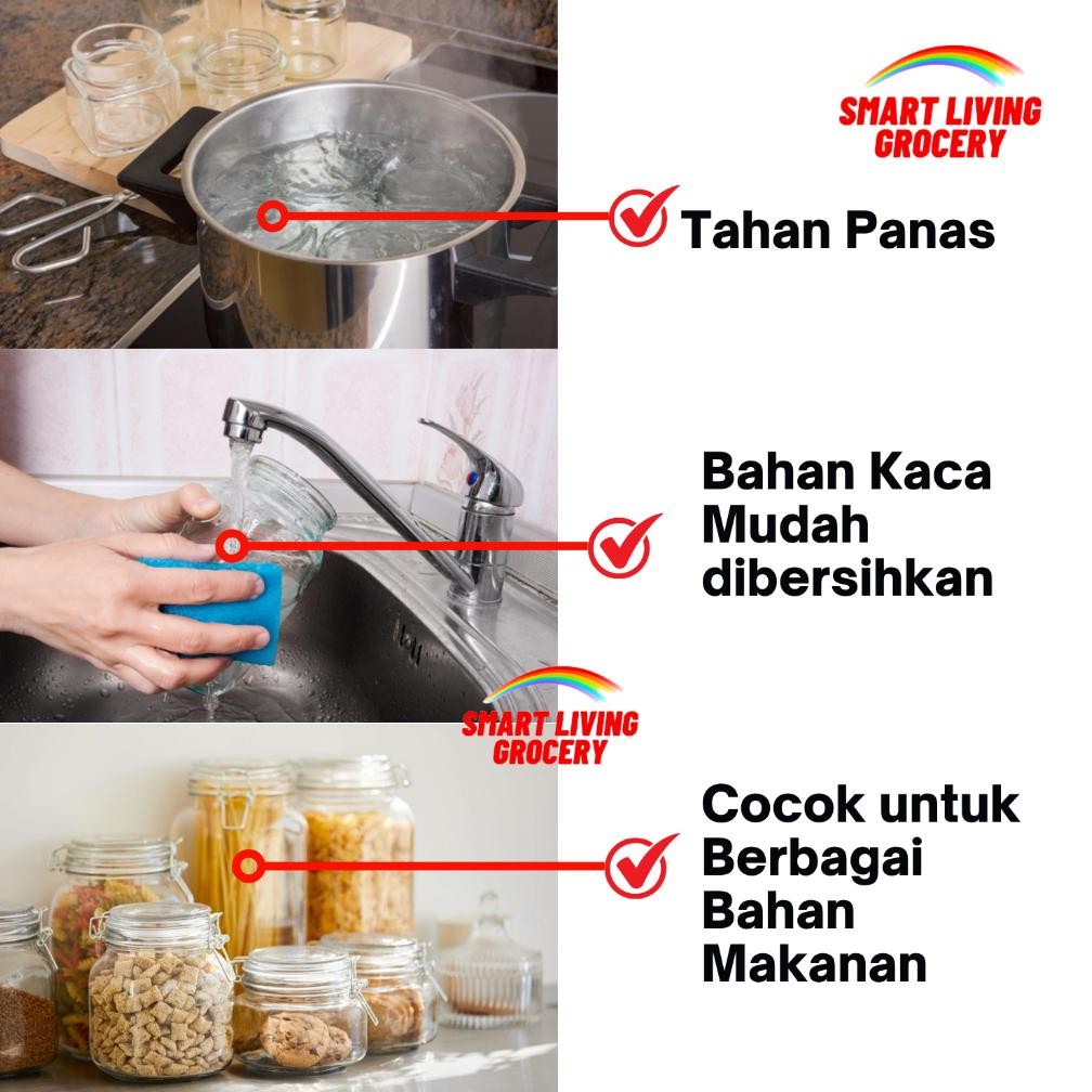 Terbaru - TOPLES KACA KEDAP UDARA 4 LITER TOPLES BOTOL JAR KACA BENING BESAR KEDAP UDARA SET KUE KER